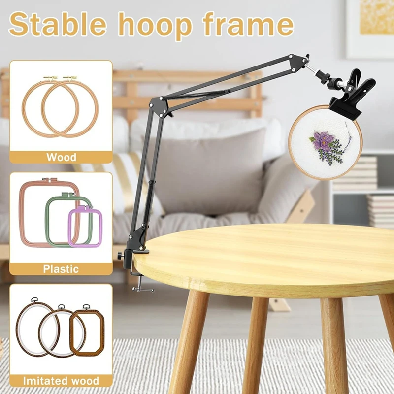 Embroidery Hoop Stand, Adjustable Folding Metal Embroidery Hoop Stand, 360°Rotation Crossstitch Hoop For Needlepoint