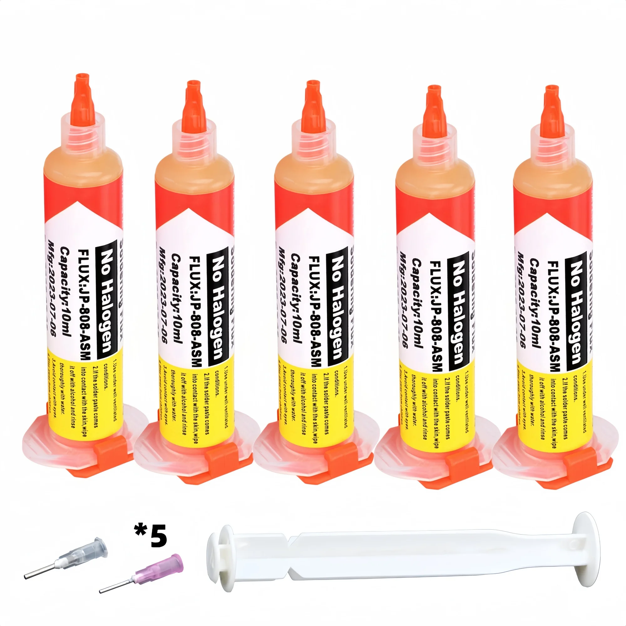 JP-808-ASM 10cc Syringe Lead-Free Halogen-Free No-Clean Solder Flux Paste Liquid Welding Oil for BGA Reballing PCB SMD IC Chip