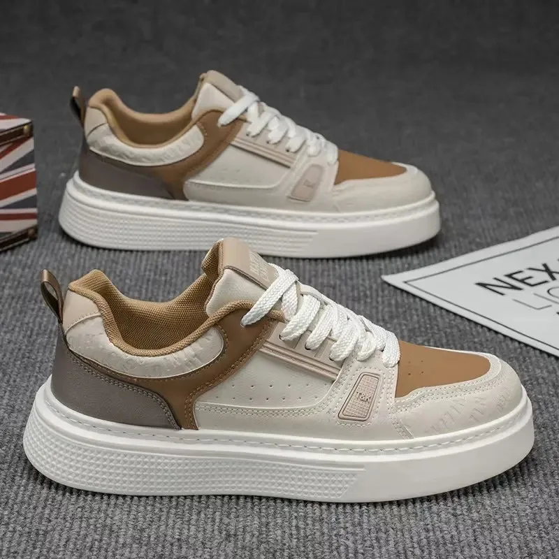 Men Sneakers Spring Summer Retro Casual Board Shoes Color Block Smooth Texture Thick Flat Sole Lace Up Commute Footwear