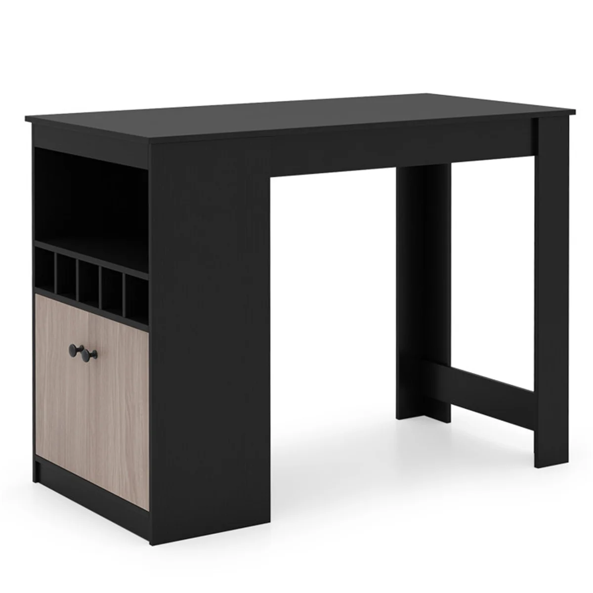 

48 Inch Black Kitchen Bar Table with Storage Cabinet and Wine Rack