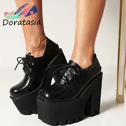 DORATASIA pompa femminile di grandi dimensioni 44 piattaforma con tacco alto con lacci donna Mary Janes décolleté nero scarpe di alta qualità alla moda