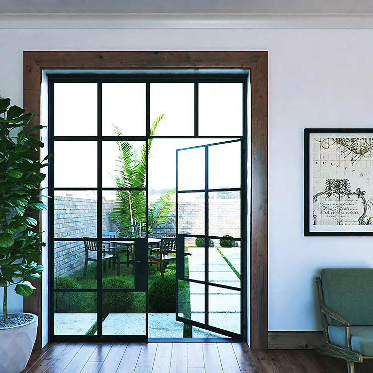 

House Entrance French Style Rainproof Aluminum Frame Glass Door High Quality French Double Doors Insulation Silence Hinged Doors