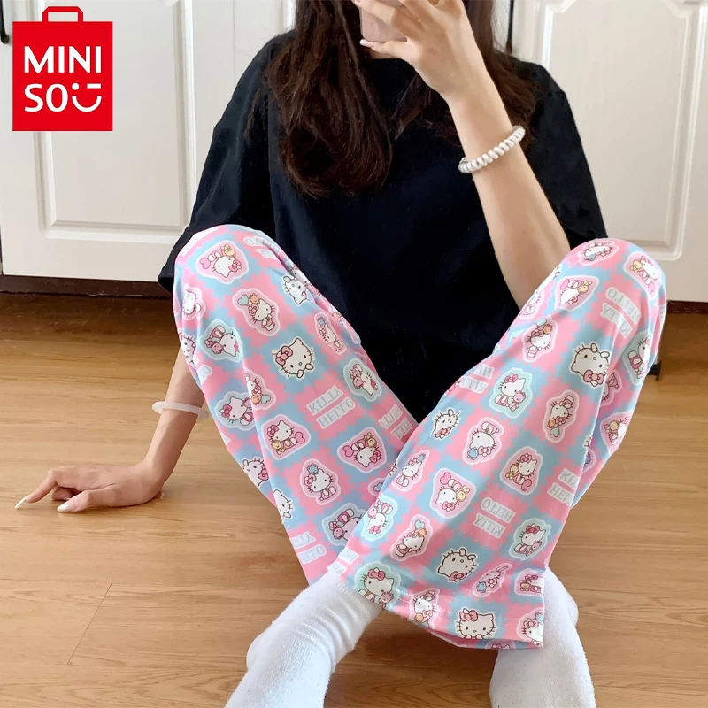 Kawaii Sanrio Hello Kitty Anime Loose Pajama Pants for Women Spring Autumn New Home Casual Trousers Outdoor Walk Trousers Gift