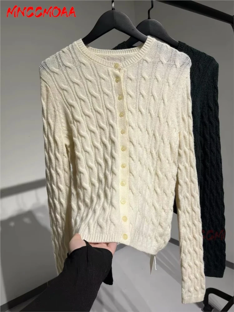 Women's 2026 Autumn Winter New Fashion Twisted Knitted Sweater Cardigan Casual Solid Long Sleeve O-Neck Coats Female Tops
