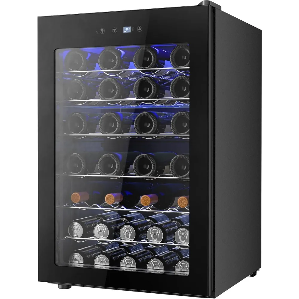 4.5 CU.FT Wine Cooler Refrigerator, Small Built-in Wine Fridge for Red, White and Champagne, Mini Fridge with Adjust Temperature