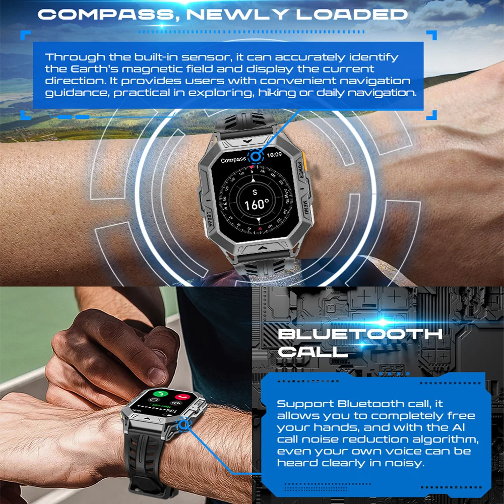 X1 Pro 야외 견고한 스마트 시계 1ATM 방수 수영 나침반 고도 남성 블루투스 통화 Smartwatch 2.13 "AMOLED 디스플레이