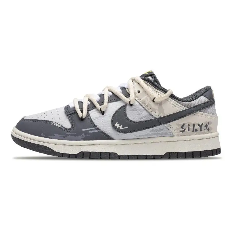 【Customize】Nike Dunk Skateboarding Shoes Men Low-top Beige/Gray Sneakers shoes FZ4621-001