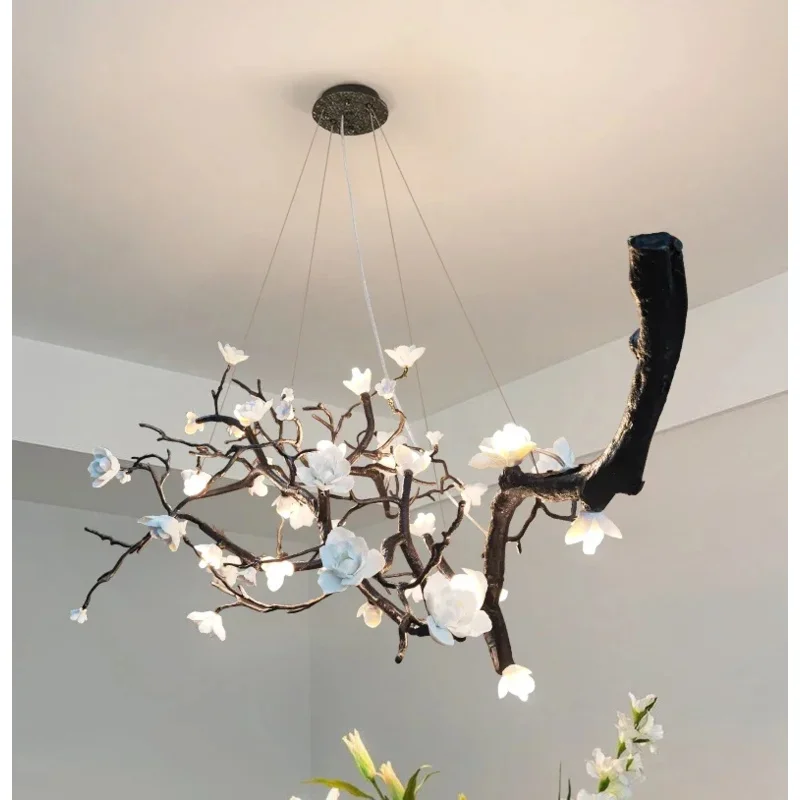 2025 Italian Light Luxury Ceramic All Copper Branch Living Room Ceiling Light Hotel Restaurant Sales Department Staircase Light