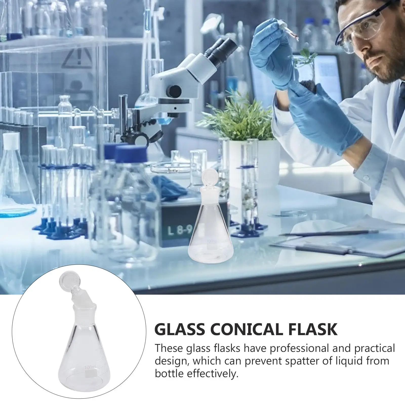 Erlenmeyer Flask with Stopper Chemistry Glassware Plug Lab Flasks Travel Laboratory