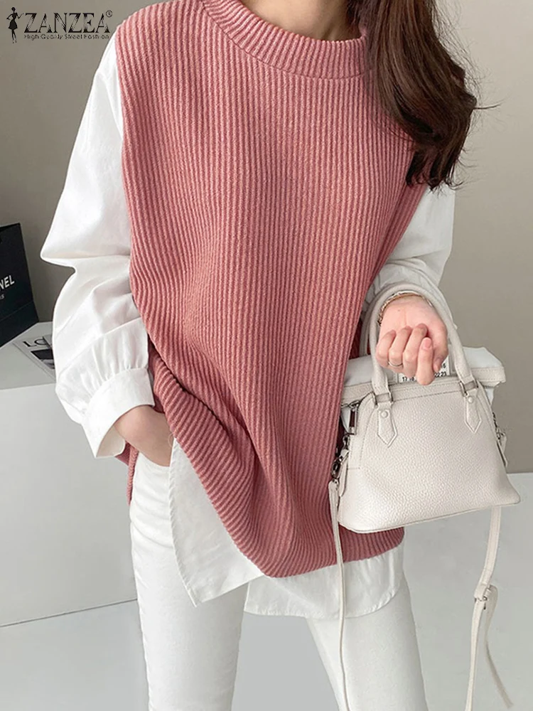 

Autumn Fake Two Pieces Blouse ZANZEA Fashion Women Long Sleeve Tops Elegant Casual Work Shirt Patchwork Sweatshirt Streetwear