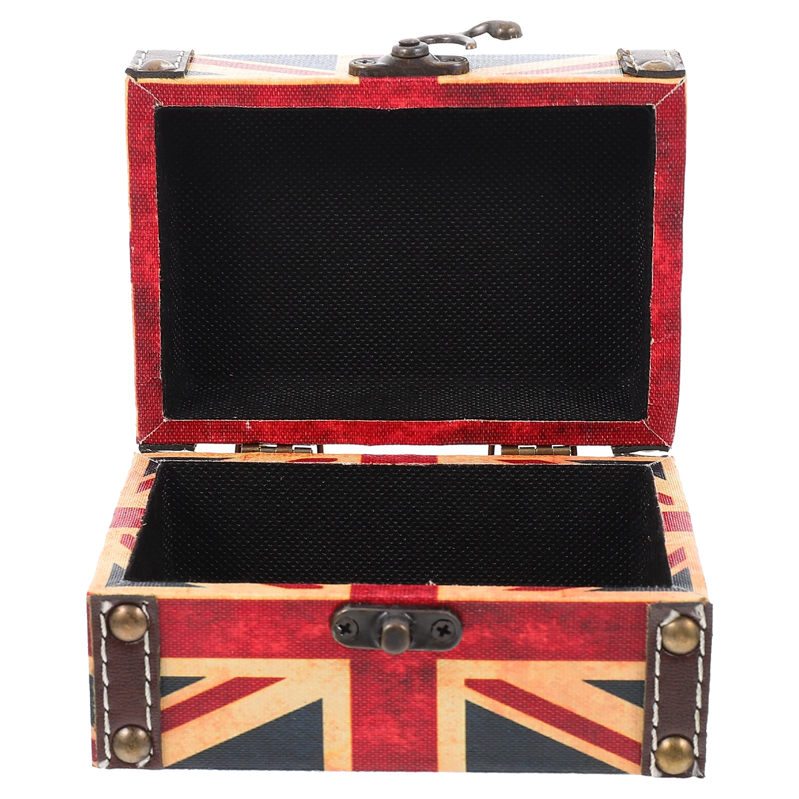 

Vintage Wooden Jewelry Flag Print Storage Case for Rings Necklaces Dustproof Bedroom Decorative Retro Style Treasure Box