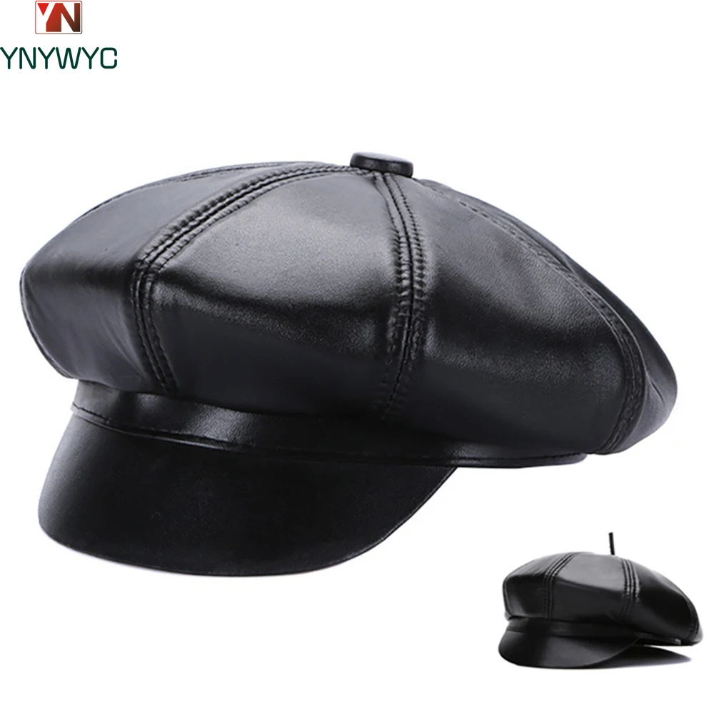 

Cadet Visor Men's Baseball Hat Caps Four Seasons Genuine Vintage Bonnet Leather New Style Newsboy Real Leather Fashion Beret Hat