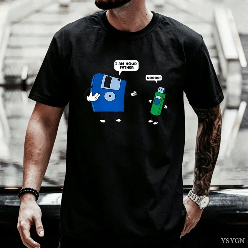 2026 New Model Floppy Disk Graphic Men's Tee Father & Son Floppy Disk Engineer Graphic Short Sve Casual Cotton Crew Neck T-Shirt