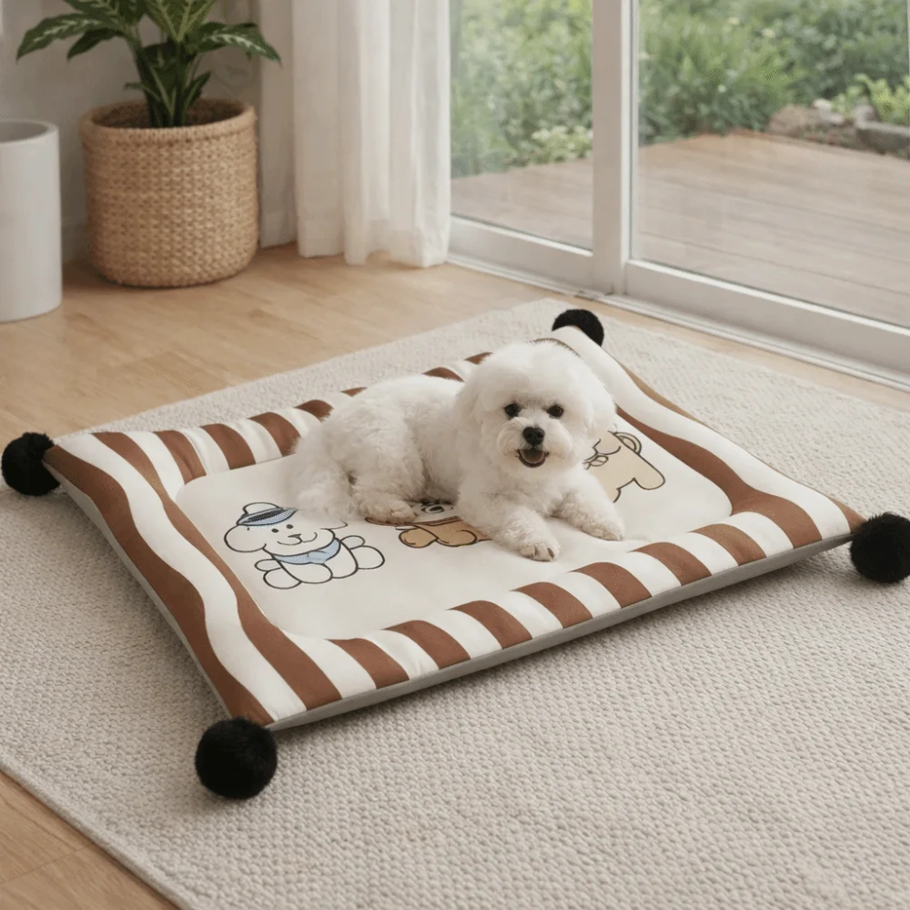 Moisture-proof Wear-Resistant Pet Ice Pad Double-Sided Cartoon Cooling Pet Bed Comfortable Washable Dog Sleeping Mat Kennel
