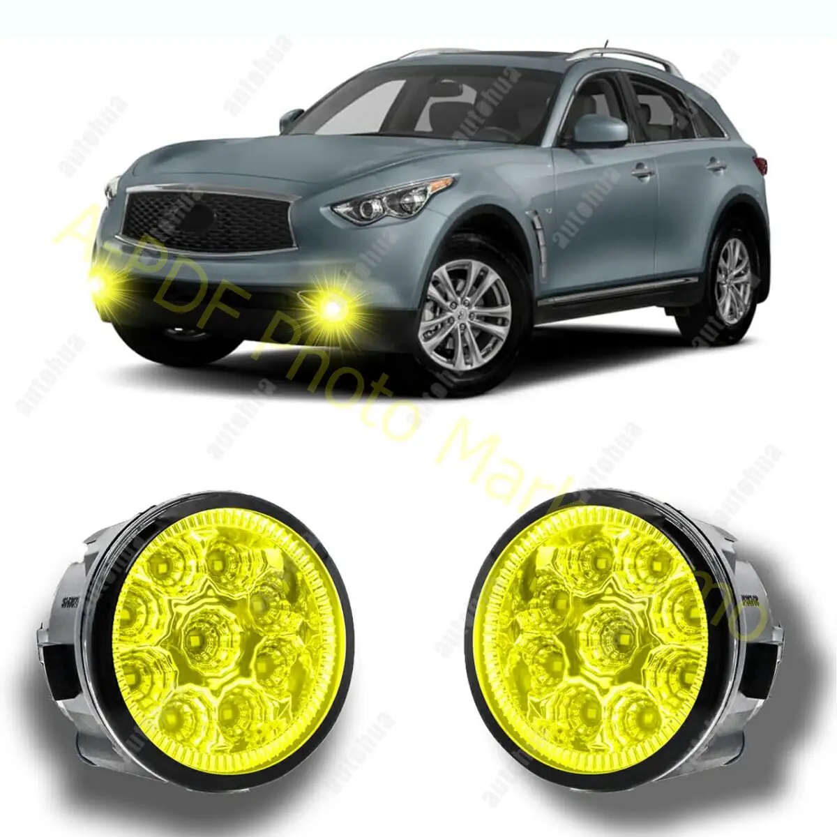 

LED Fog Light For Infiniti QX70 2014-2017 Pair 3.5 Inch Fog Light Yellow Lens 55W 3000k 300% Brightness,Plug and Play DRL