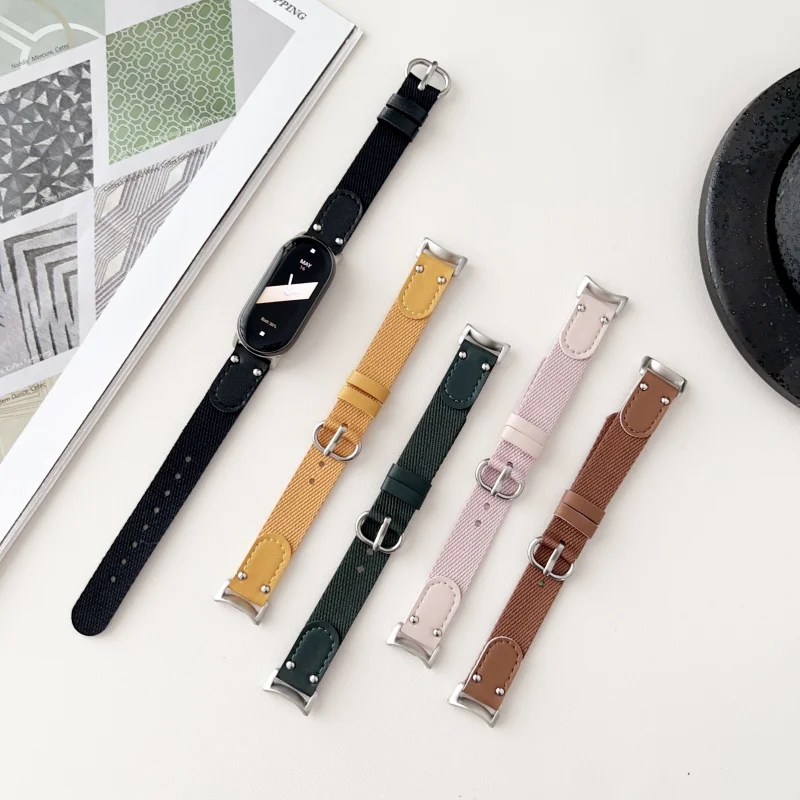 

Nylon Splicing Leather Strap for Xiaomi 8 Smart Watch Strap Smart Watch Ring Strap Watchband