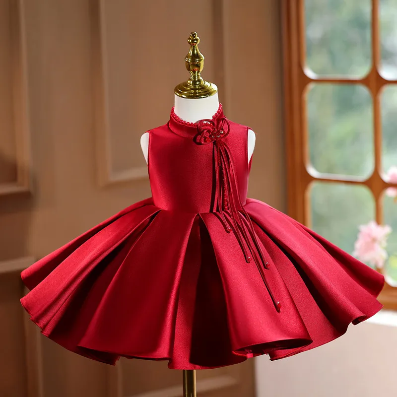 

Girl's One Year Old Birthday Baptism Princess Ball Gown Children's Piano Host Performance Fluffy Dress y1685