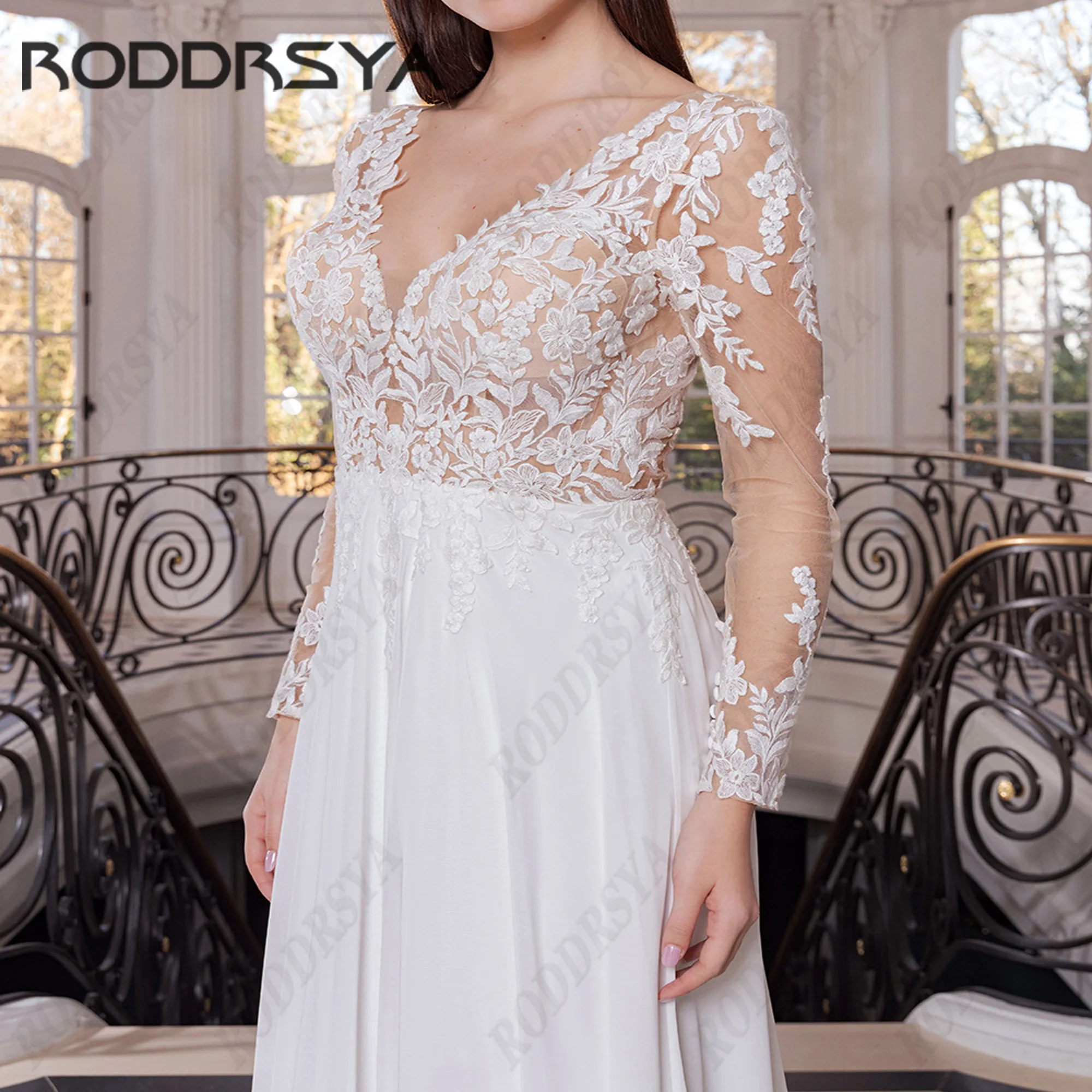 RODDRSYA koronkowe suknie ślubne o linii A kobiety paski Spaghetti Illusion powrót aplikacja suknie panny młodej Vestido de novia 2025 dostosowane RODDRSYA Koronkowe sukienki ślubne A-Line Kobiety Spaghetti paski Illus