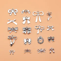 18pcs Antique Silver Color Bow Tie Charms Collection For DIY Jewelry Making, 18 Styles, 1 of Each