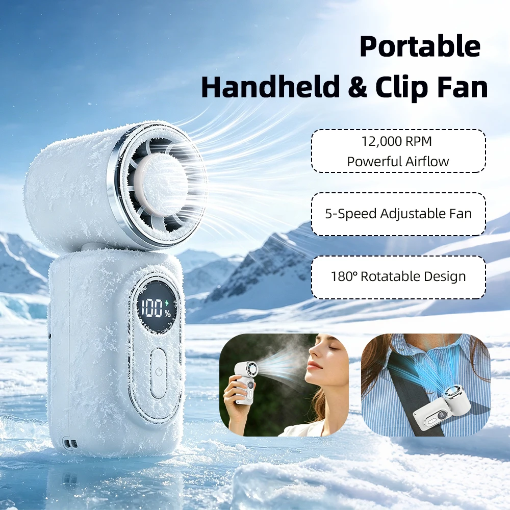 

Outdoor Handheld Fan 12000RPM Turbo Fan USB Rechargeable 5 Speeds Strong Wind Mini Cooling Fan for Travel Camping Office Student