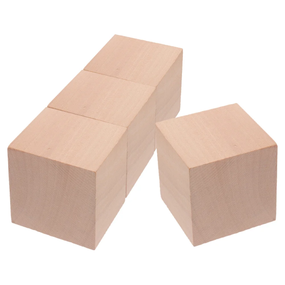 4 Pcs 5cm Wooden Building Blocks Geometric Learning Math Aids Unfinished Blank Square Preschool Craft Cubes Kids Toys Models