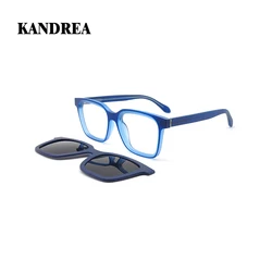 KANDREA Retro 2 In 1 Magnet Polarized Sunglasses Men Square Eyeglasses Clip on Women Optical Myopia Prescription Glasses T1933