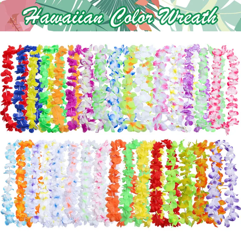 40-100Pcs Hawaiian Wreath Hawaiian Leis Beach Party Artificial Flowers Garland Tropical Hawaii Luau Necklace Wedding Decoration