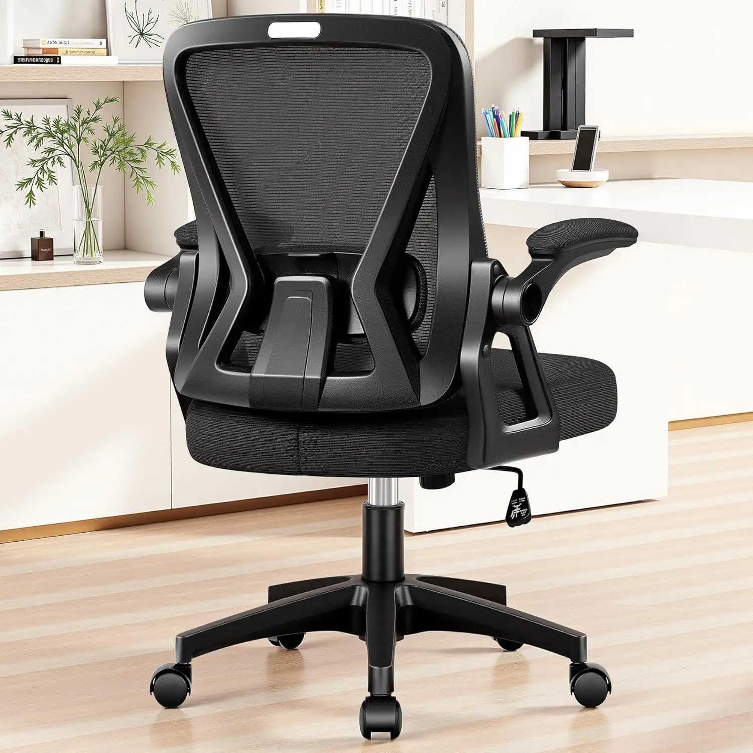 

Office Chair, Ergonomic Home Computer Desk Chairs, Comfy Breathable Mesh Chair with Adjustable Lumbar Support Flip-up Armrests