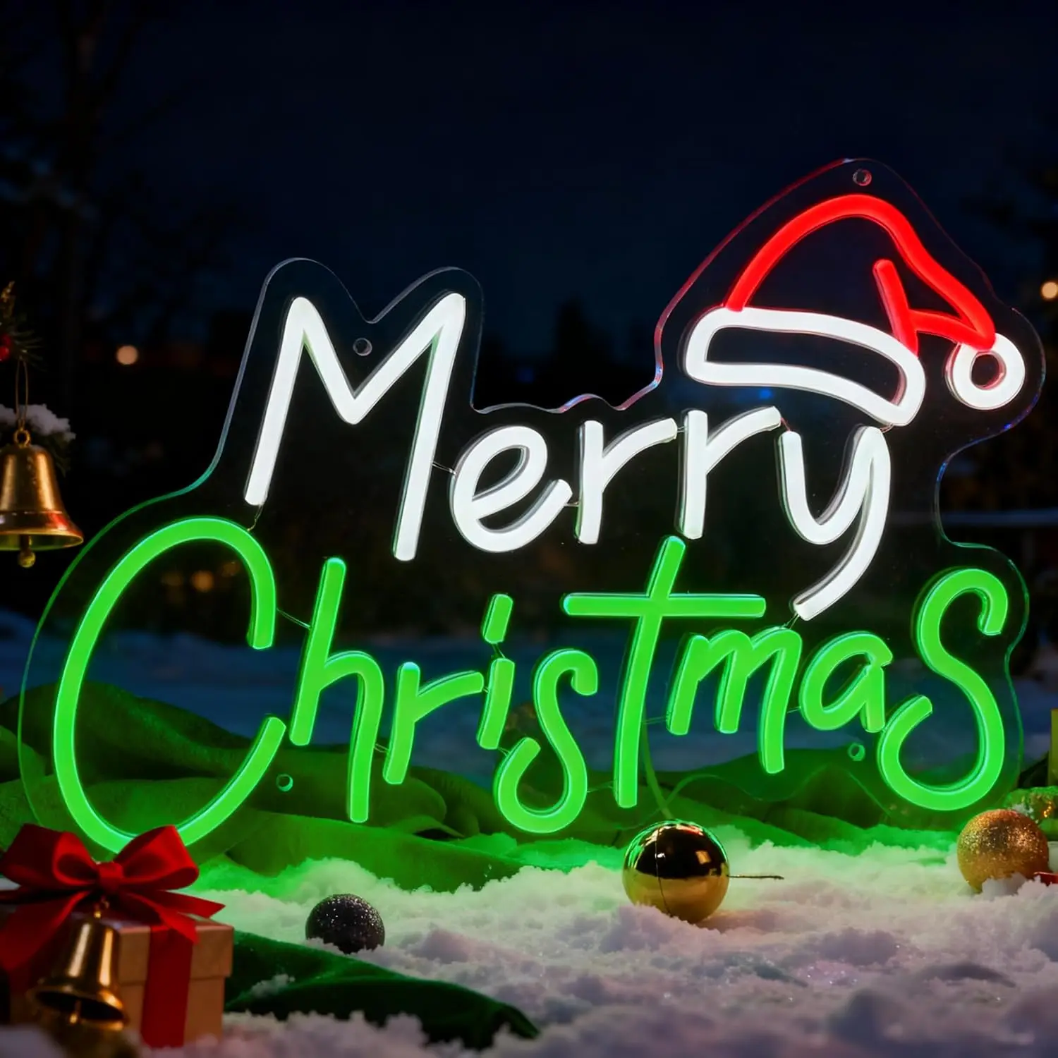 Merry Christmas Neon Sign Santa Hat LED Neon Light Xmas Party Home Bedroom Game Room Bar Home Decor Christmas Gift USB Powered