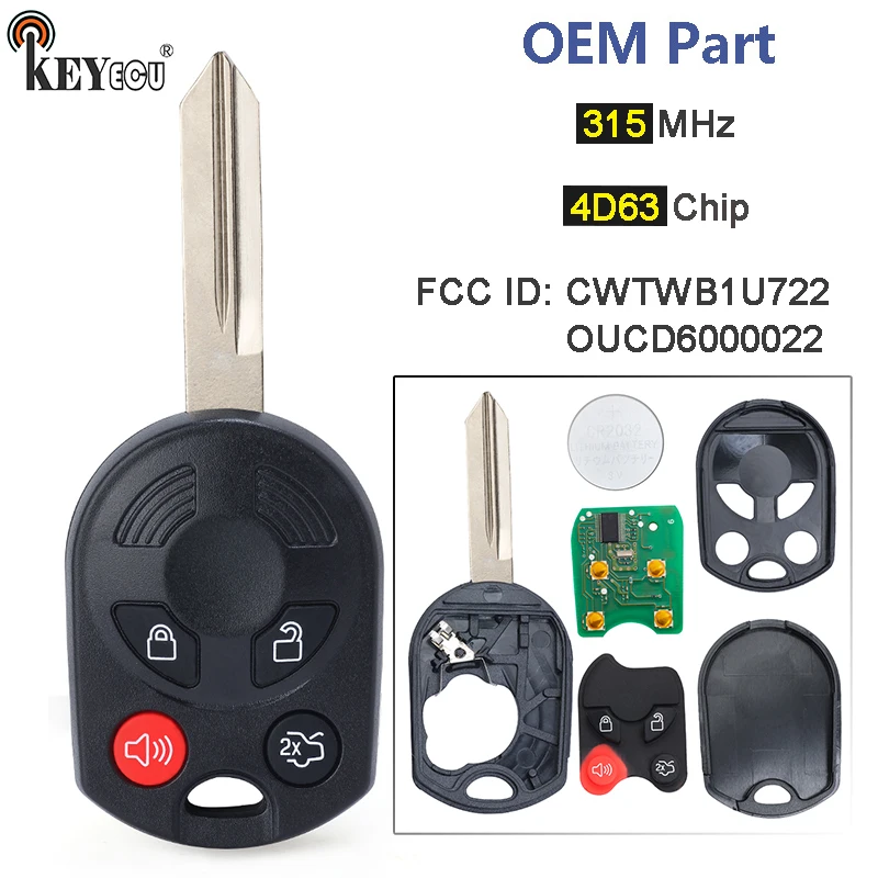 KEYECU 315MHz 4D63 40Bit Chip CWTWB1U722 OUCD6000022 OEM Board Remote Key Fob for Ford Fusion Expedition Mustang Taurus HA Blade