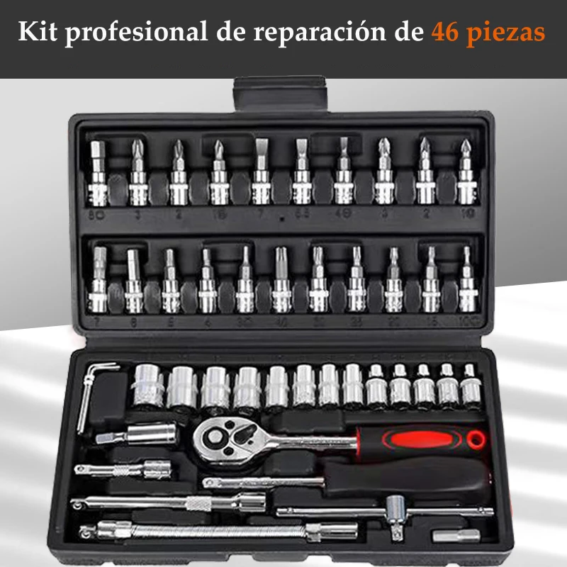 46 PCs Automotive Repair Hand Tool Set Mechanic'S Tool Box,  1/4