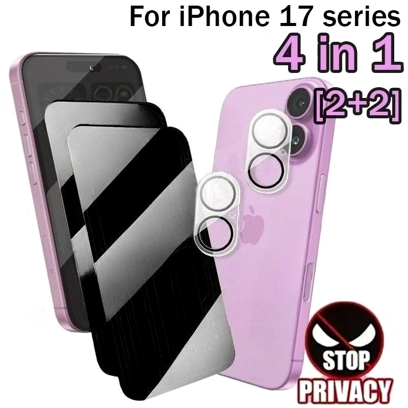 

4-в-1 антишпионская полноэкранная защитная пленка для iPhone 17 16 14 15 Pro Max 17 Air Camera Lens Film для iPhone 13 11 12 Pro 16e 15 Plus