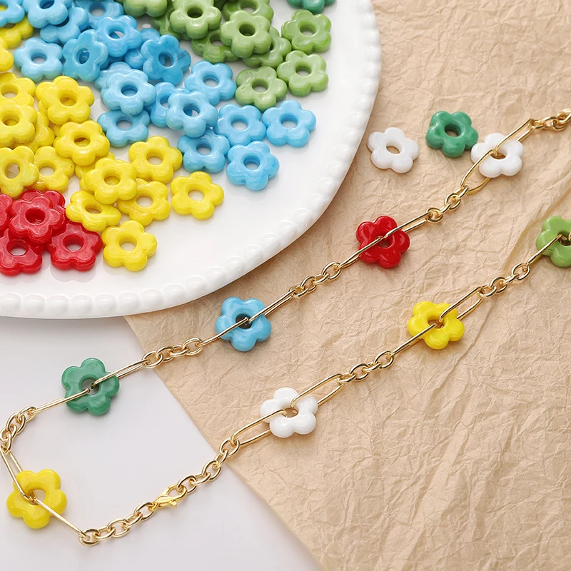 16mm1Pc/Bag Glass Flower Vintage Large Hole Bead Handmade DIY Jewelry Couple Bracelet Necklace Earring Accessories
