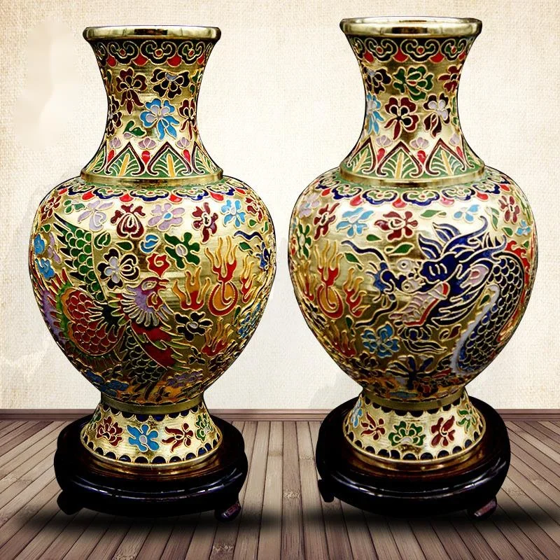 

Cloisonne Flower Vase Copper Wire Cut Plant Bottom Peony Dragon And Phoenix Stand For Flowers Desktop Flower Decoration Home