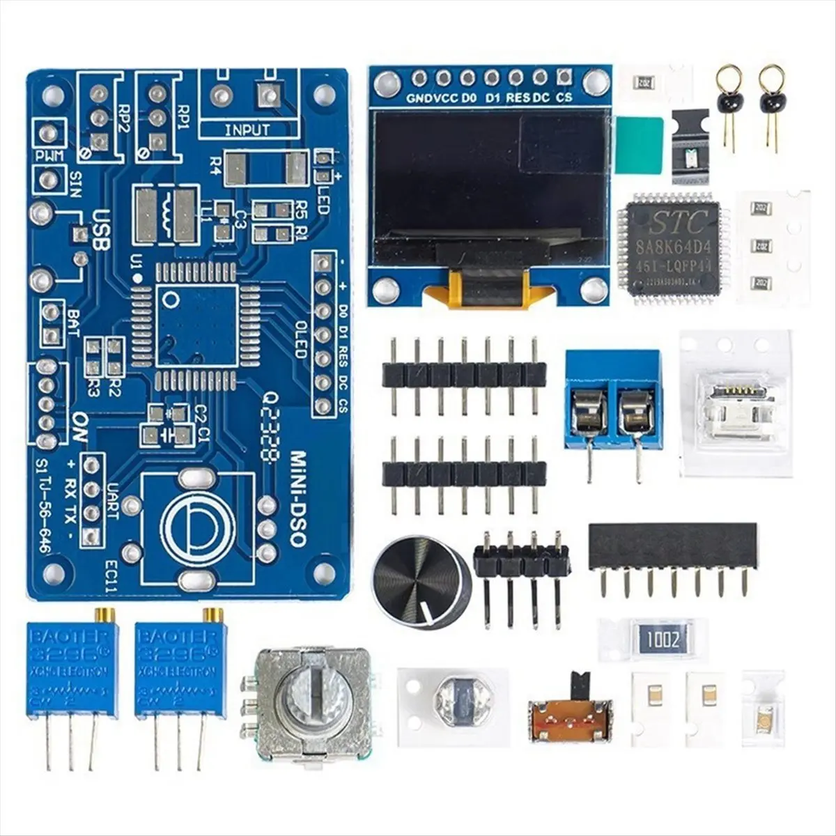 BIGSALE-Mini DOS LCD Oscilloscope Kit STC8K8A Single Chip Microcomputer Electronic Soldering Practice Loose Parts Without Shell