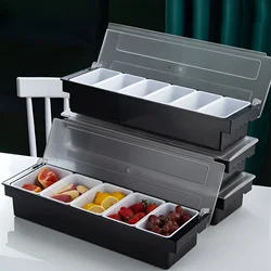 Plastic Seasoning Box with Cover 4/5/6 Compartment Trays Detachable Topping Station Pizza Ingredient Condiment Dispenser