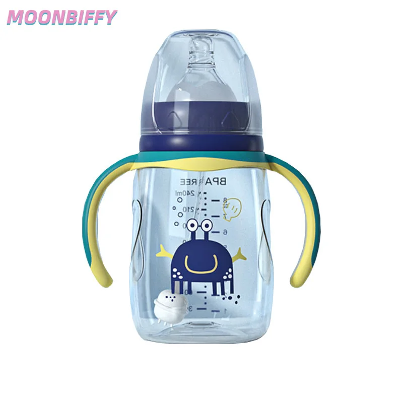 

Newborn Portable Double Handle Infant Drop-proof Baby Wide-caliber Milk Bottle with Straw Handle BPA Free Biberones Baby Bottles