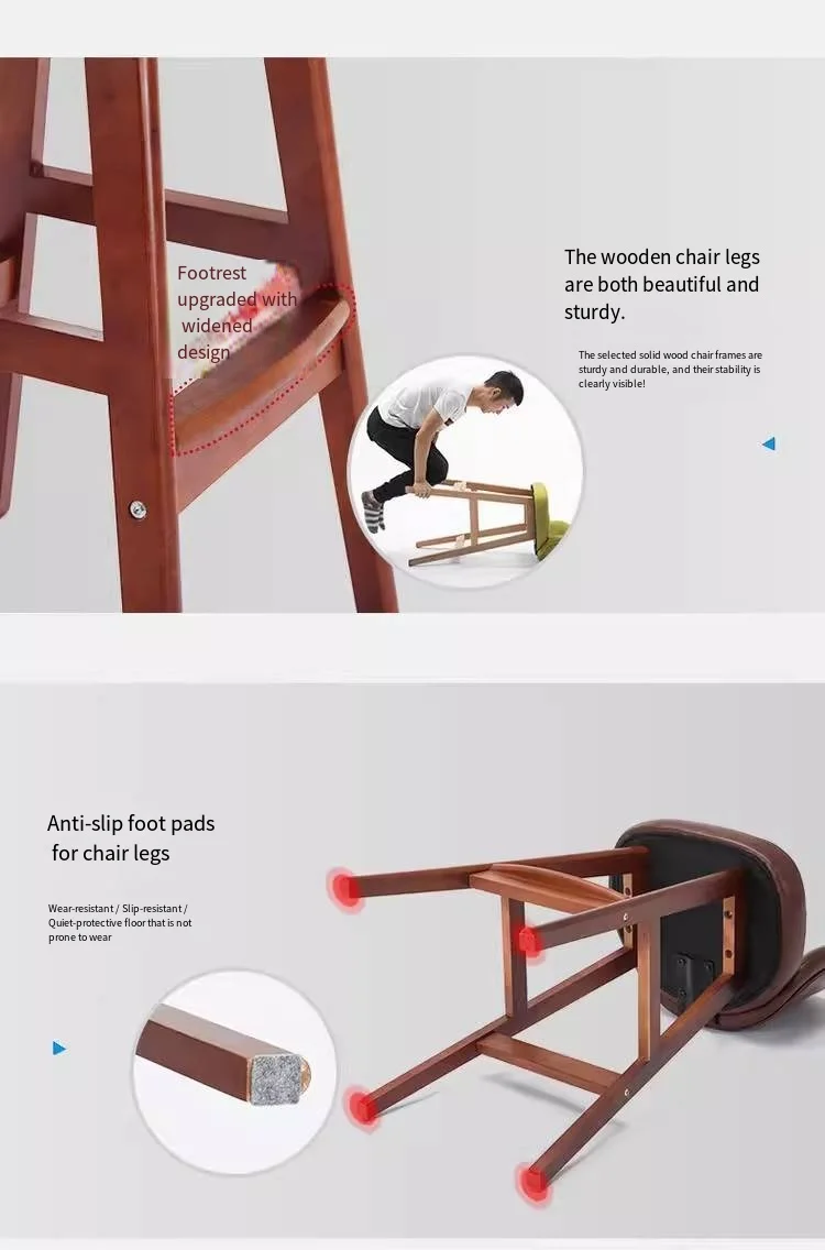 Bar Stools，Modern Faux Leather High Barstools with Back and Solid Wood Legs， Island Chairs for Kitchen Island, Bar, Counter