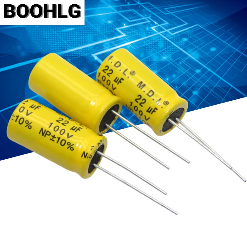5PCS 중간 저주파 분할 NP 비극성 전해 콘덴서 100V 22uf 13X25mm