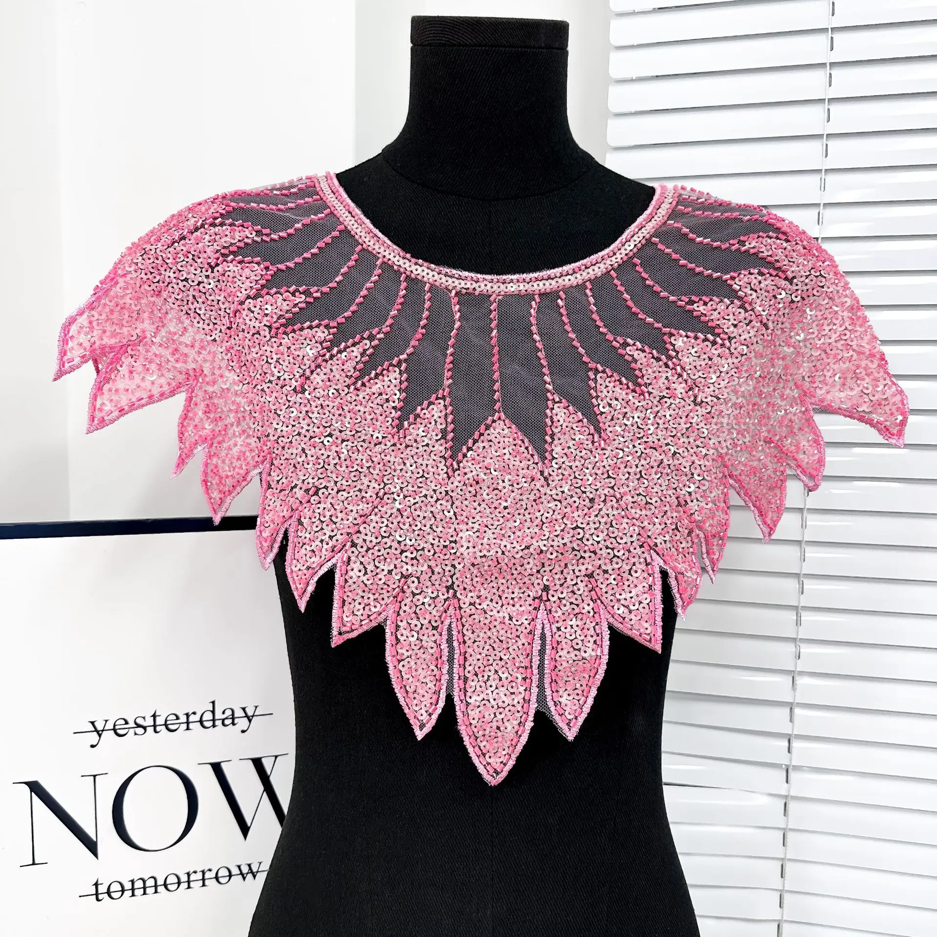 

Elegant Beaded Applique Sequins Lace Collar Shining Exquisite Lace Neckline DIY Craft Neckline Patch Sewing