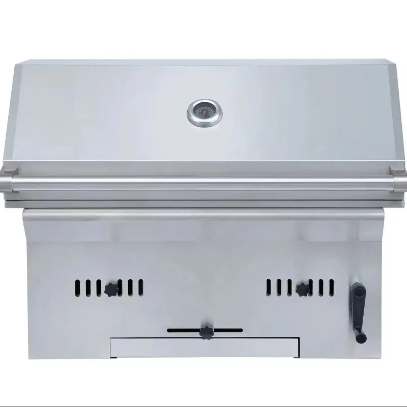 32 Inch Modern Stainless Steel Outdoor Kitchen Charcoal Grill Weatherproof BBQ Island Adjustable Height for Home Use Low MOQ