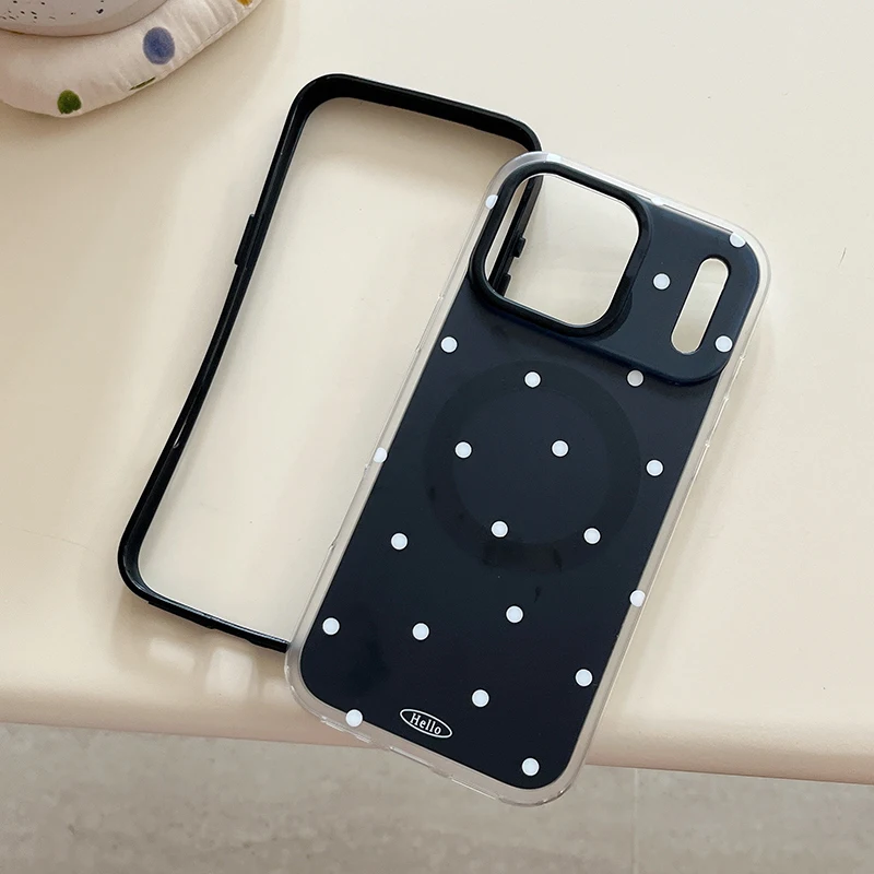 Modne etui na telefon z motywem w kropki, obsługujące bezprzewodowe ładowanie, kompatybilne z iPhone 18, 17, 16, 15, 14 Pro Max, z funkcją Magsafe, 2 w 1, tylna obudowa. — zdjęcie produktu 6