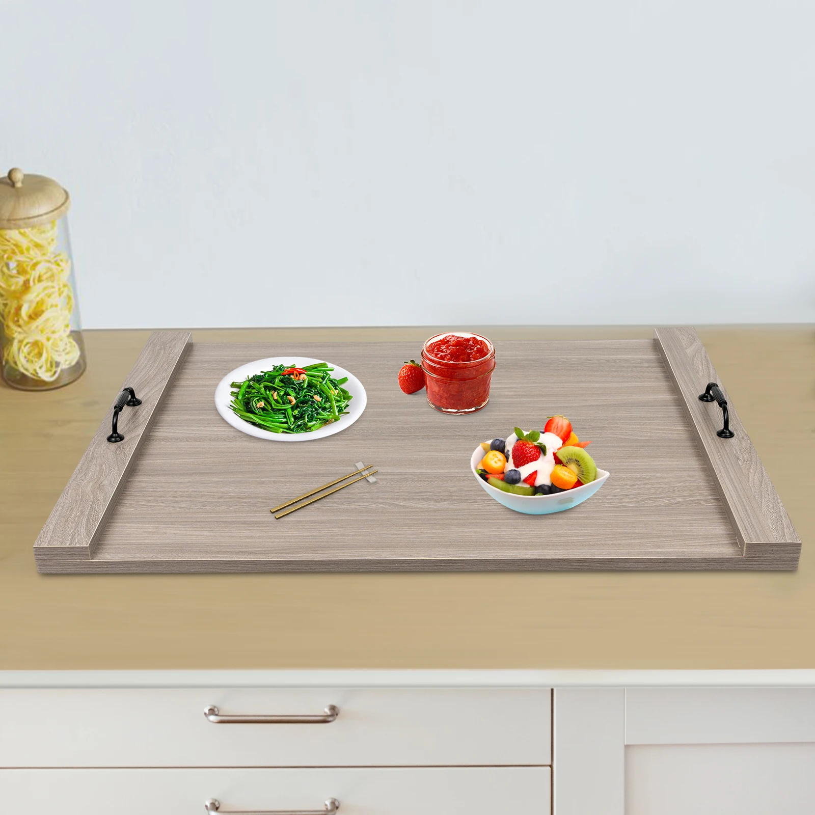 Rectangle Noodle Board Stove Cover with Handles Wood Stove Top Cover for Electric Stove Gas Kitchen Serving Tray