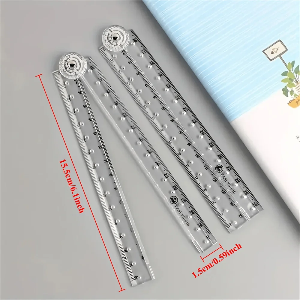 3Pcs 30cm Acrylic Transparent Folding Ruler Students Stationery Drawing Measuring Tools Straight Rulers With Small Protractor