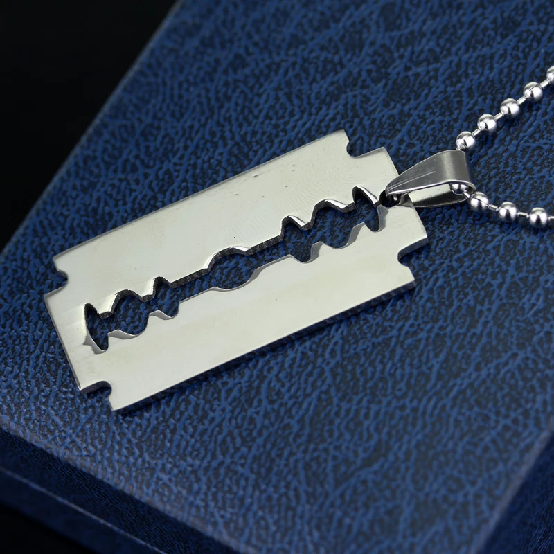 Stainless Steel Blade Razor Necklaces Gothic Punk Men Jewelry Sliver Color Metal Pendant Necklace Hiphop Accessories