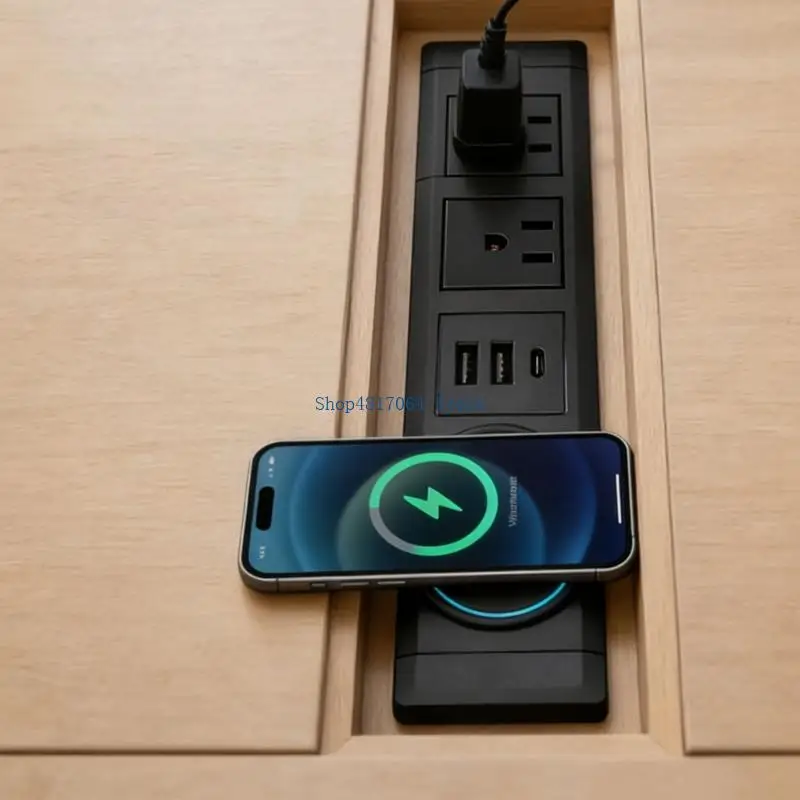 T3LB Wireless Charging Desk Embedded Socket With 110V Outlets 2 USB 1 TypeC Port