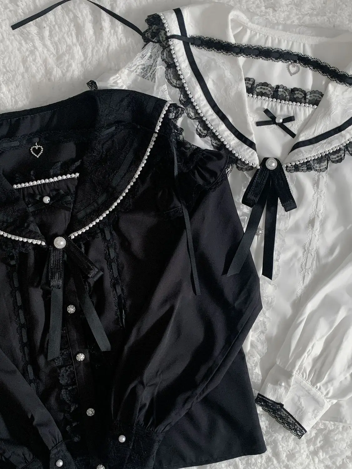 Harajuku Lace Trim Sailor Blouse Women's Long Sleeve Button Up Shirt Sailor Collar– Cute Bow Detail Y2K E-girl Top – Free Choker view 5