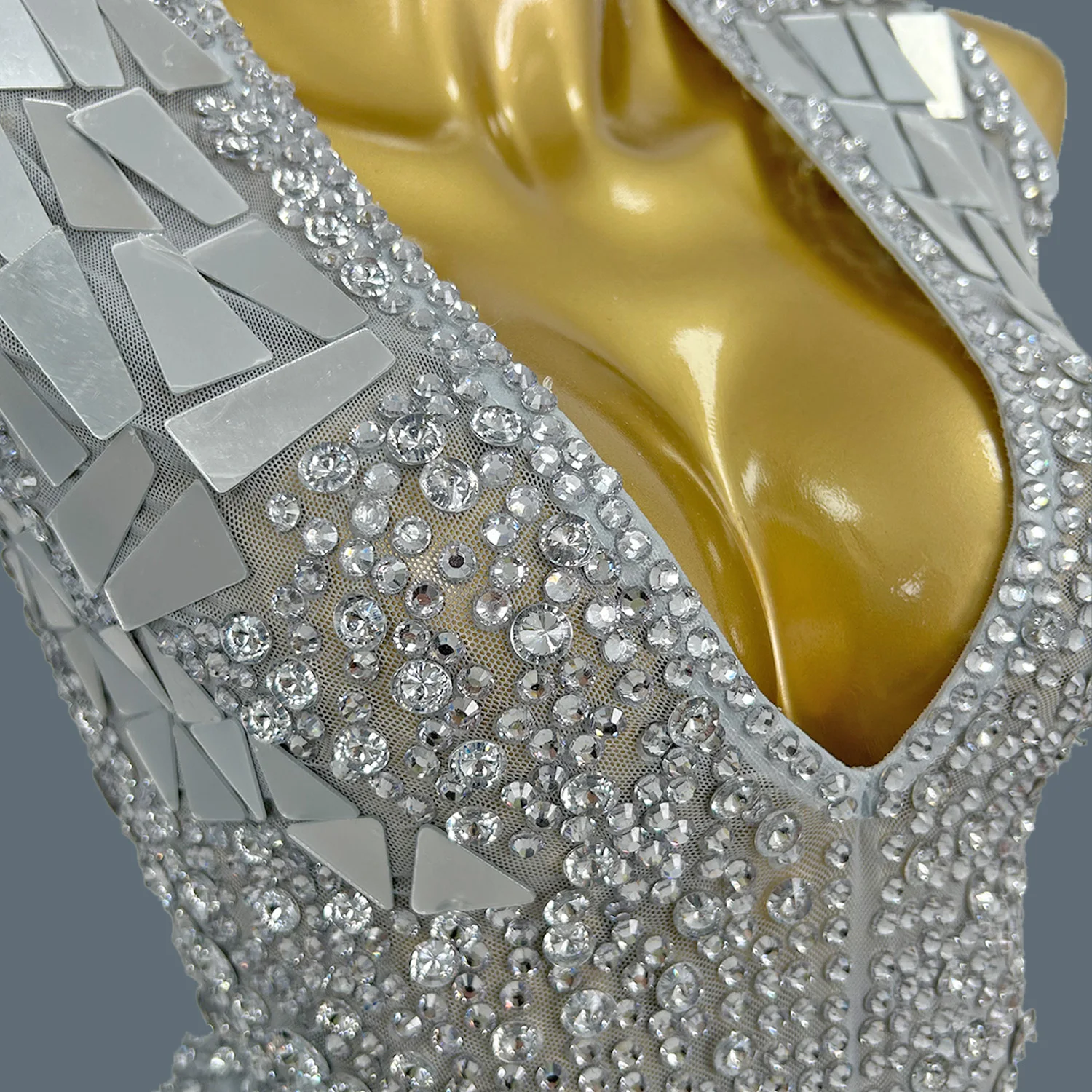 ผู้หญิง Sparkly Rhinestone กระจกเซ็กซี่ SHEER ตาข่ายชุดวันเกิดพรหมคลับแต่งตัว Showgirl สวมใส่ Haute Couture Yinsui