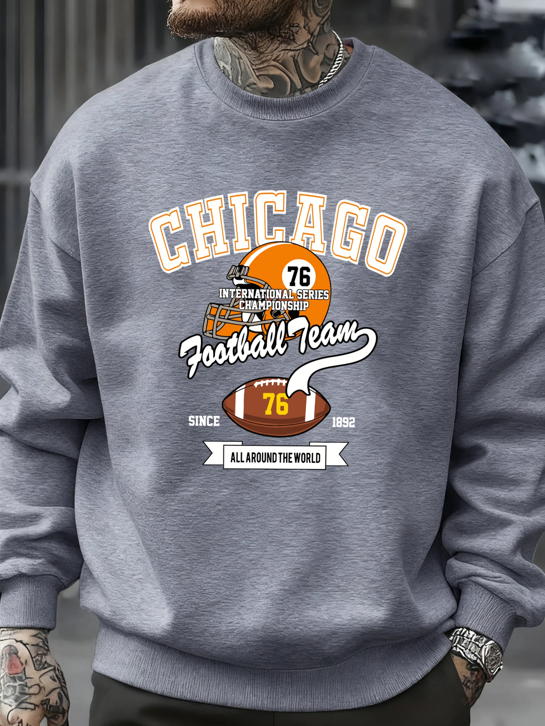 

Мужская зимняя флисовая толстовка с длинным рукавом Chicago Football Team, свободные пуловеры унисекс с круглым вырезом, универсальная базовая одежда