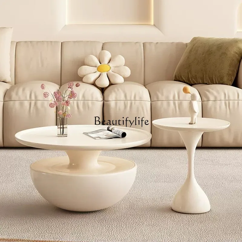 Modern simple wabi-sabi French coffee table light luxury living room cream style coffee table